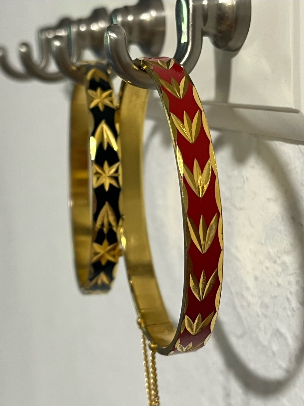 Gold-Tone Red & black Enamel Floral Bangle Bracelet Pair- Women's Jewelry